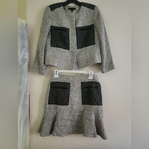 Ann taylor set skirtsuit jacket + mini skirt woven sz 4 white black nwot